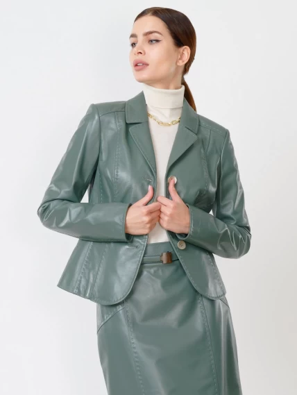 Кожаный костюм женский: Пиджак 316рс + Юбка-карандаш 02рс, оливковый, размер 44, артикул 111154-3