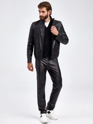 Кожаный комплект мужской: Куртка 531 + Брюки 01, черный, р. 50, арт. 140640-0