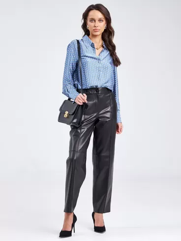 Кожаные брюки со стрелкой премиум класса женские 08, из натуральной кожи, черные, р. 42, арт. 85920-0