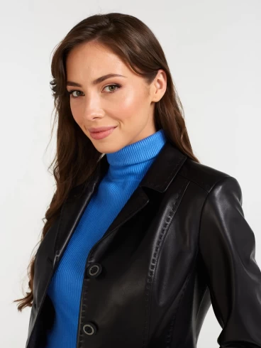 Кожаный пиджак женский 316рс, черный, р. 44, арт. 90500-1
