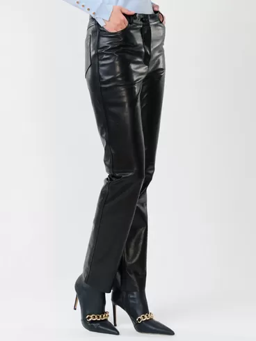Кожаные зауженные брюки женские 02, из натуральной кожи, черные, р. 42, арт. 85230-6