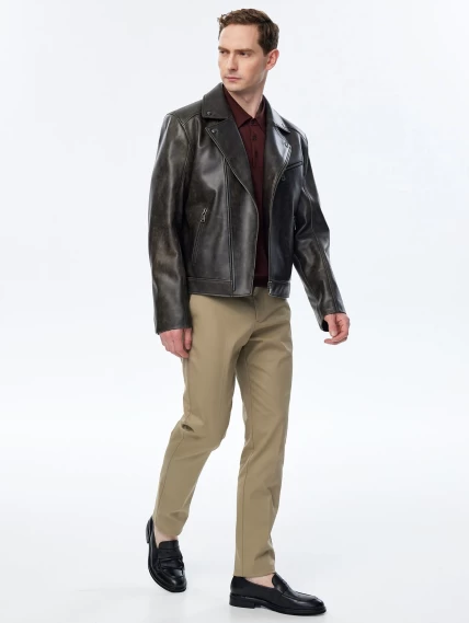 Мужская кожаная куртка косуха премиум класса 560, коричневая, размер 48, артикул 29660-1