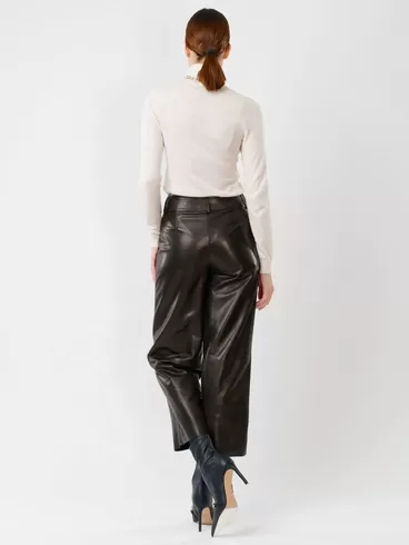Кожаные укороченные брюки женские 05, из натуральной кожи, черные, р. 42, арт. 85251-2