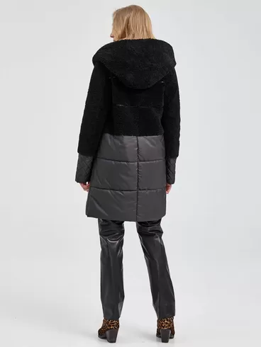 Демисезонный комплект женский: Пальто комбинированное 807 + Брюки 02, черный, р. 42, арт. 111228-1
