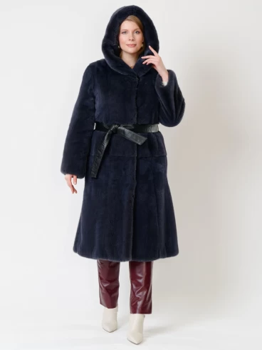 Женское пальто из меха норки с капюшоном 216(к), графитовое, размер 46, артикул 31800-3