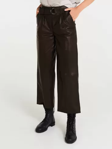 Кожаные укороченные брюки женские 05, из натуральной кожи, черные, р. 42, арт. 85090-4