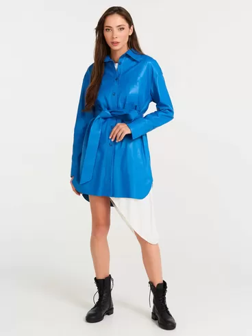 Кожаный комплект: Рубашка женская 01 + Шорты женские 01, голубой/черный, р. 46, арт. 111124-0