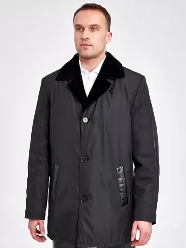 Текстильная куртка зимняя мужская 2352, на подкладке из овчины, черная, р. 50, арт. 40890-3