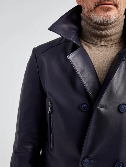 Кожаный комплект мужской: Куртка 538 + Брюки 01, синий, размер 48, артикул 140141-4