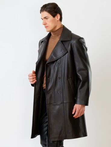 Двубортный мужской кожаный плащ премиум класса Чикаго, коричневый, размер 46, артикул 28801-2