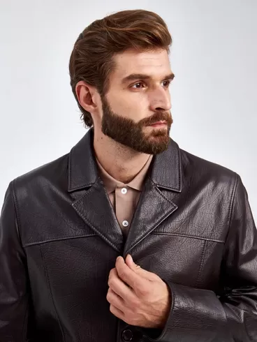 Кожаный пиджак мужской 2010-8, коричневый, p. 48, арт. 29320-4