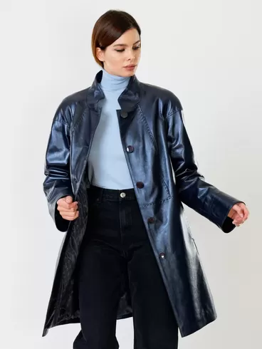 Кожаное пальто женское 378, синий перламутр, р. 46, арт. 91130-2