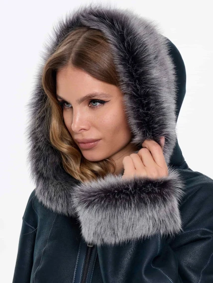 Женская дубленка с капюшоном из тосканы 2067, синяя, размер 48, артикул 64740-2