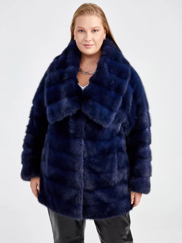 Куртка из меха норки женская 1150(кв), синяя, размер 52, артикул 32800-1