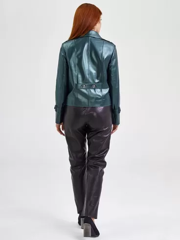 Кожаный двубортный пиджак женский 3014, зеленый, р. 48, арт. 91731-2
