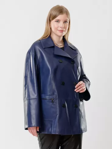Кожаная двубортная куртка женская 3002, синяя, р. 58, арт. 91420-6