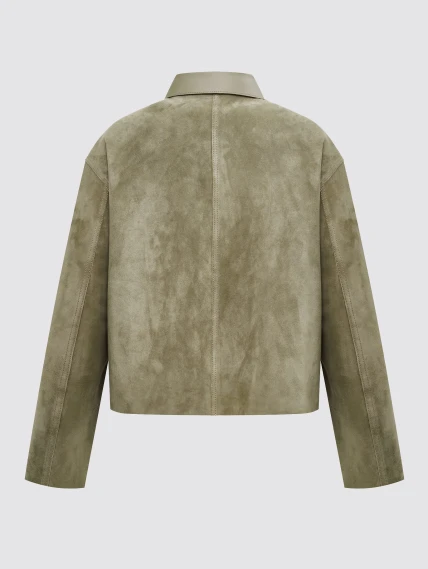 Короткая женская замшевая куртка премиум класса 3111з, зеленая, размер 46, артикул 92350-1