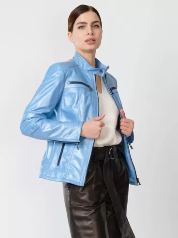 Кожаная куртка женская 301, голубой перламутр, р. 44, арт. 90790-1