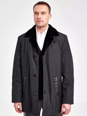 Текстильная куртка зимняя мужская 2352, на подкладке из овчины, черная, р. 50, арт. 40890-5