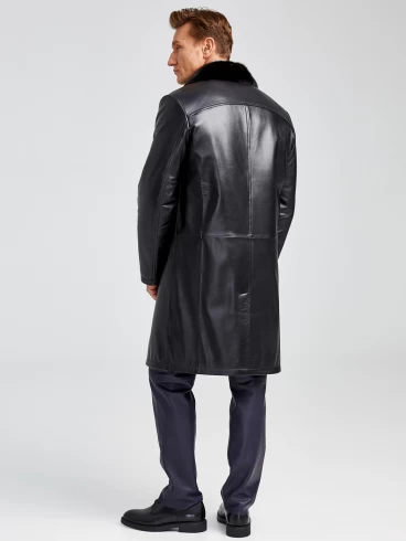 Мужское зимнее кожаное пальто с норковым воротником премиум класса 533мех, черное, размер 50, артикул 71061-4