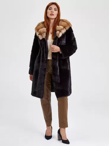 Пальто из меха норки женское 2А, с капюшоном, баклажановое, р. 48, арт. 33090-3