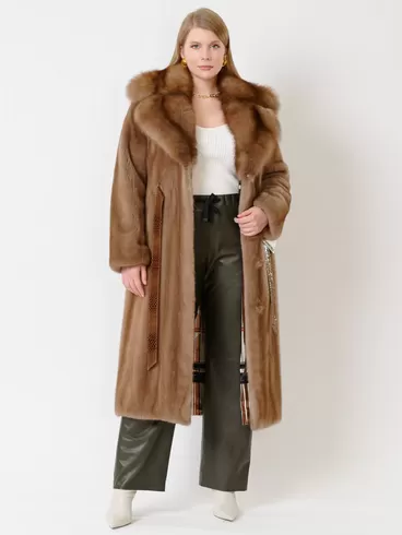 Зимний комплект: Пальто из меха норки 19009ав + Брюки женские 06, пастельный/оливковый, р. 52, арт. 111194-0