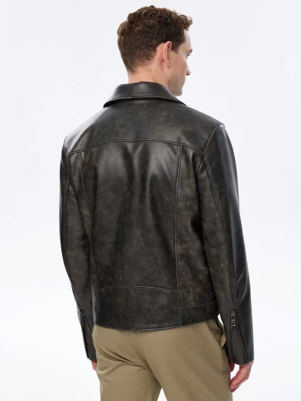 Мужская кожаная куртка косуха премиум класса 560, коричневая, размер 48, артикул 29660-5