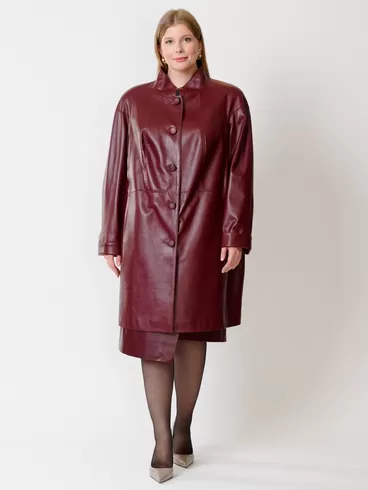 Кожаный комплект: Куртка женская 378 + Юбка-миди с запахом 07, бордовый/бордовый, р. 46, арт. 111157-0