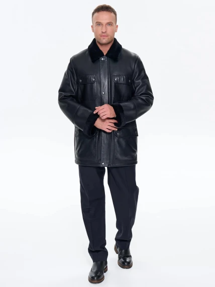 Молодежная мужская дубленка премиум класса 440, черная, размер 48, артикул 41220-1