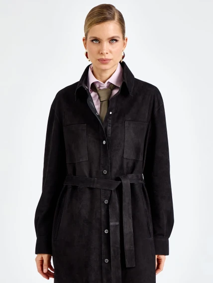 Черный женский замшевый плащ премиум класса 3112з, размер 46, артикул 92380-2