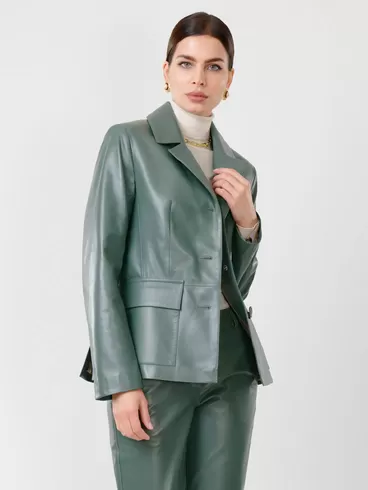 Кожаный костюм женский: Пиджак 3007 + Брюки 03, оливковый, р. 46, арт. 111136-5