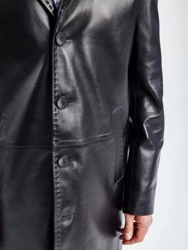Классическое кожаное пальто мужское 2010-11, черное, размер 54, артикул 71360-2