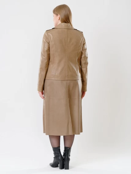 Кожаный комплект женский: Куртка 304 + Юбка-миди 08, коричневый, размер 44, артикул 111142-2