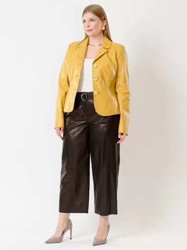 Кожаный пиджак женский 316рс, желтый, р. 42, арт. 91232-4