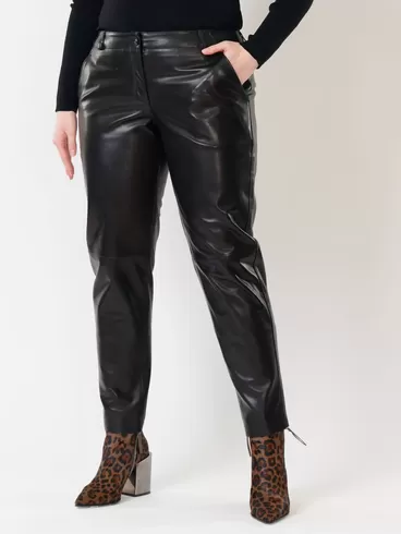 Кожаные зауженные брюки женские 03, из натуральной кожи, черные, р. 44, арт. 85501-5