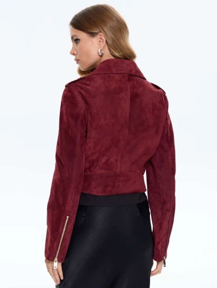 Женская замшевая куртка косуха с поясом премиум класса 3080з, бордовая, размер 44, артикул 24740-5