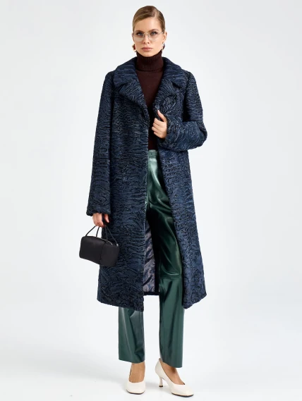 Женская каракулевая шуба премиум класса Лола, синяя, размер 48. артикул 92750-4