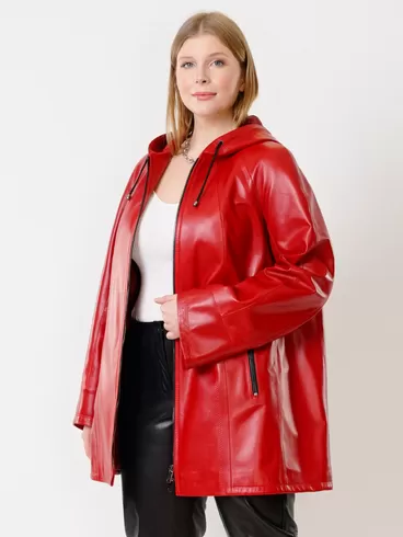 Кожаный комплект женский: Куртка 383 + Брюки 04, красный/черный, р. 48, арт. 111179-3