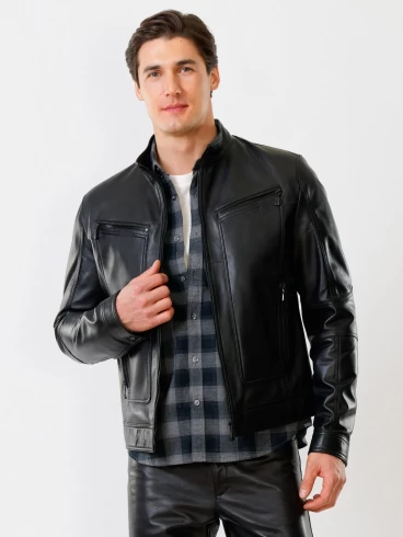 Кожаный комплект мужской: Куртка 507 + Брюки 01, черный, р. 48, артикул 140070-2