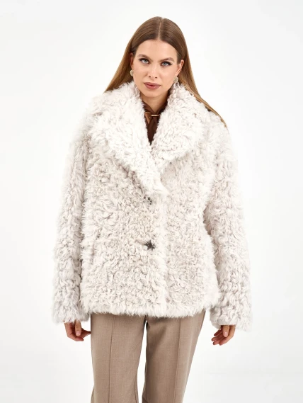 Короткая женская дубленка из тиградо 2081, белая, размер 42, артикул 65040-2