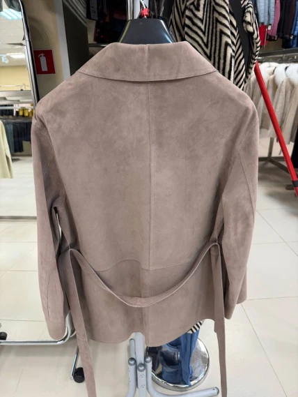 Женская замшевая бежевая куртка пиджак премиум класса 3092з, размер 44, артикул 92650-1