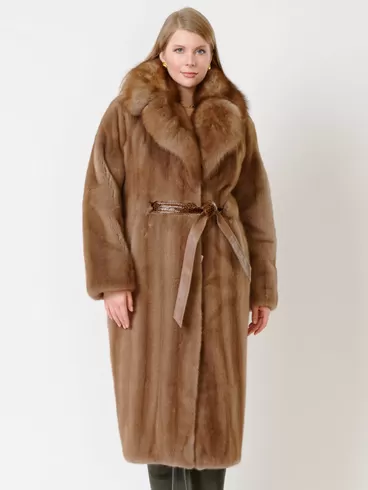 Пальто из меха норки с соболем женское 19009(ав), длинное, пастельное, р. 52, арт. 32741-0