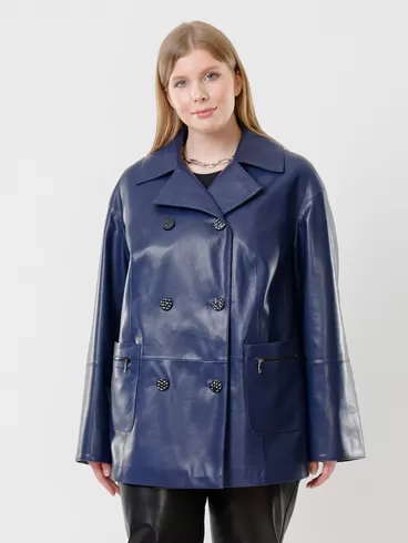 Кожаная двубортная куртка женская 3002, синяя, р. 58, арт. 91420-0