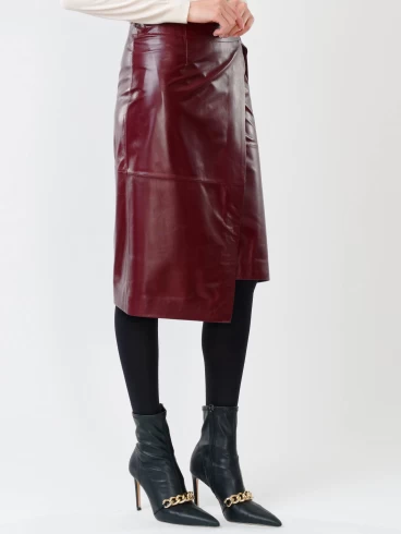 Кожаная юбка миди 07, из натуральной кожи, бордовая, р. 42, арт. 85290-4