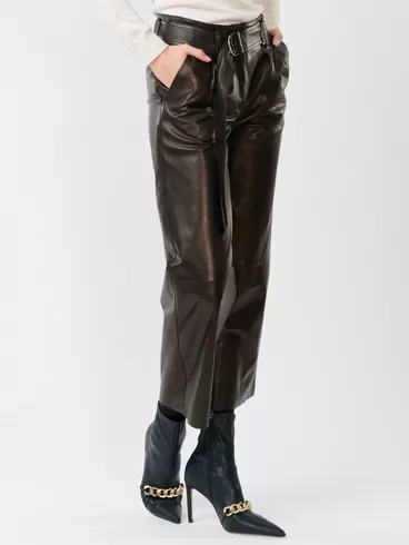 Кожаные укороченные брюки женские 05, из натуральной кожи, черные, р. 46, арт. 85251-6