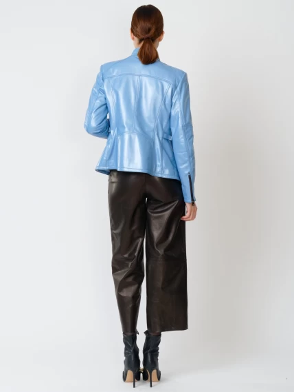 Кожаный комплект женский: Куртка 301 + Брюки 05, голубой перламутр/черный, размер 44, артикул 111167-2