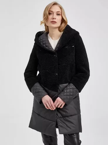 Демисезонный комплект женский: Пальто комбинированное 807 + Брюки 02, черный, р. 42, арт. 111228-4