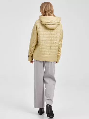 Текстильная утепленная куртка женская 20007, с капюшоном, лимонная, р. 42, арт. 25020-6