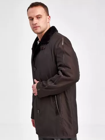 Текстильная куртка зимняя мужская 5450, на подкладке из овчины, коричневая, p. 46, арт. 40900-3