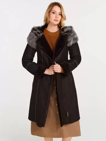 Зимний комплект женский: Дубленка 265 + Кожаная юбка 08, коричневый, р. 44, арт. 111376-2